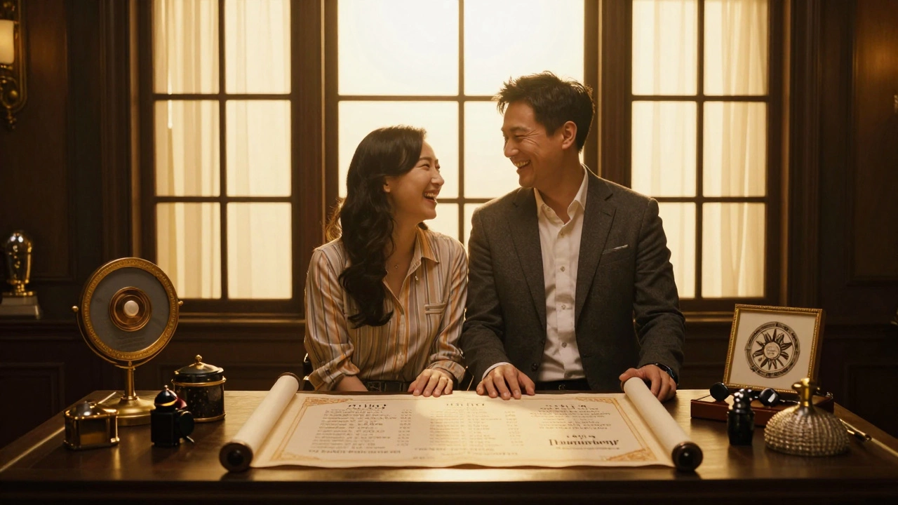 A couple celebrates with a personalized photo after a long escape room.