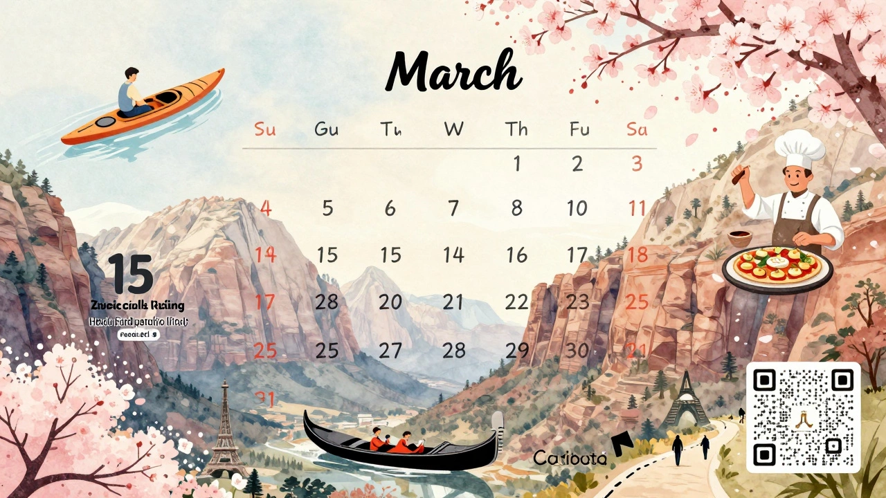 Calendar with highlighted tour booking dates and icons of guided experiences floating around it.