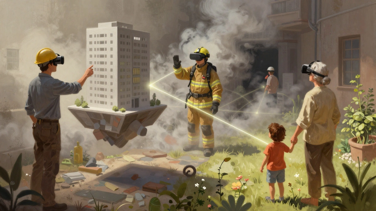 People using VR for work, training, and connection in shared digital environments.