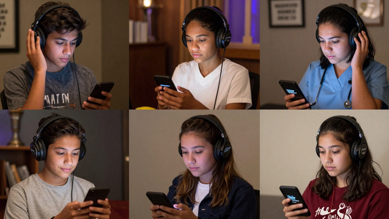 People around the world listening to Hamilton’s soundtrack, their faces illuminated by glowing screens.