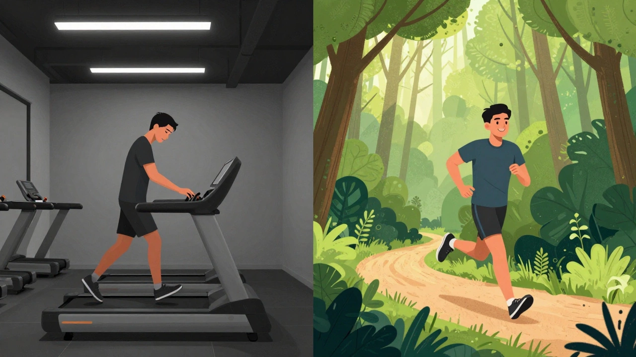 Contrast between indoor treadmill running and outdoor forest trail running