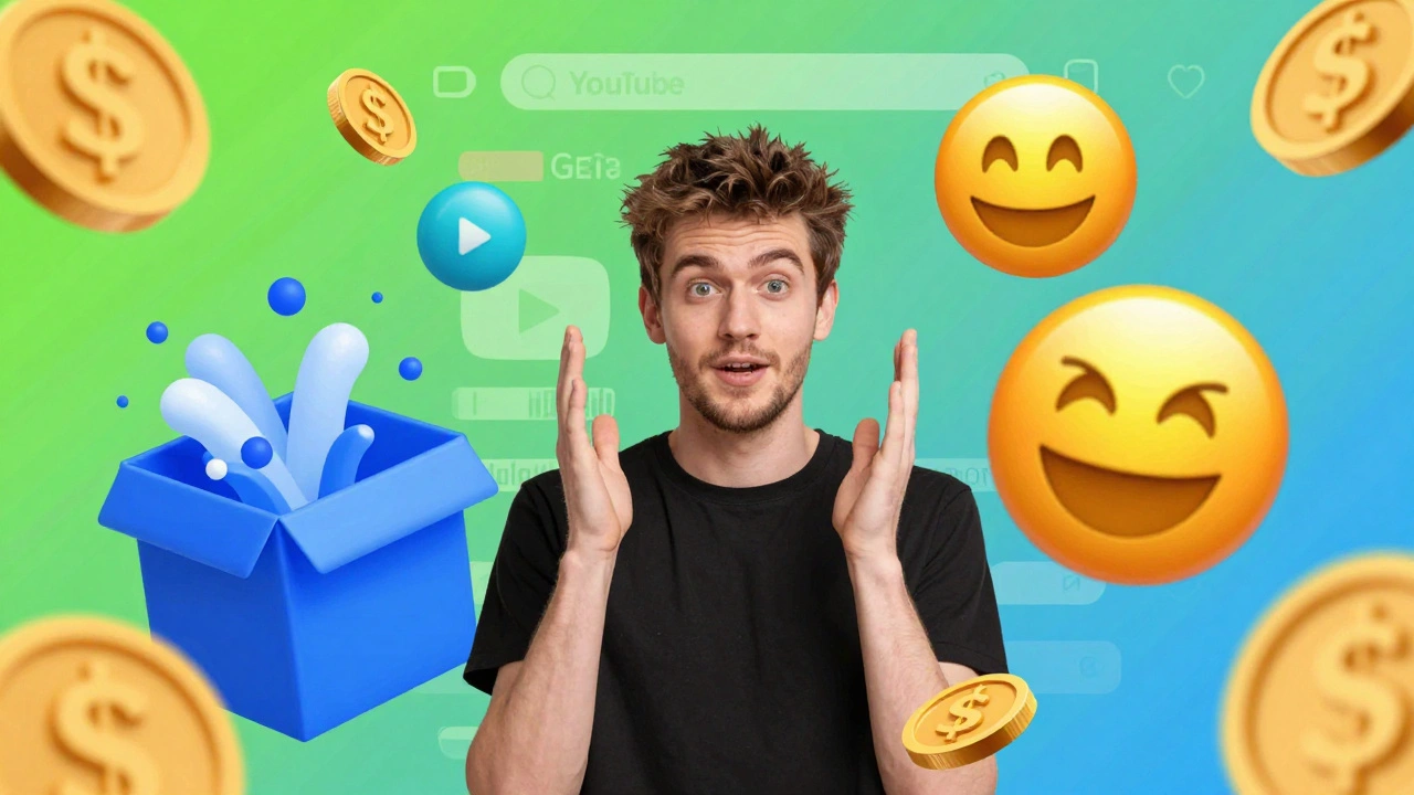 Digital creator surrounded by vibrant symbols of viral internet humor