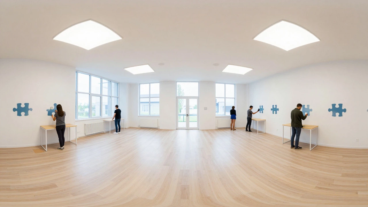 Bright, spacious escape room with open layout and comfortable player spacing