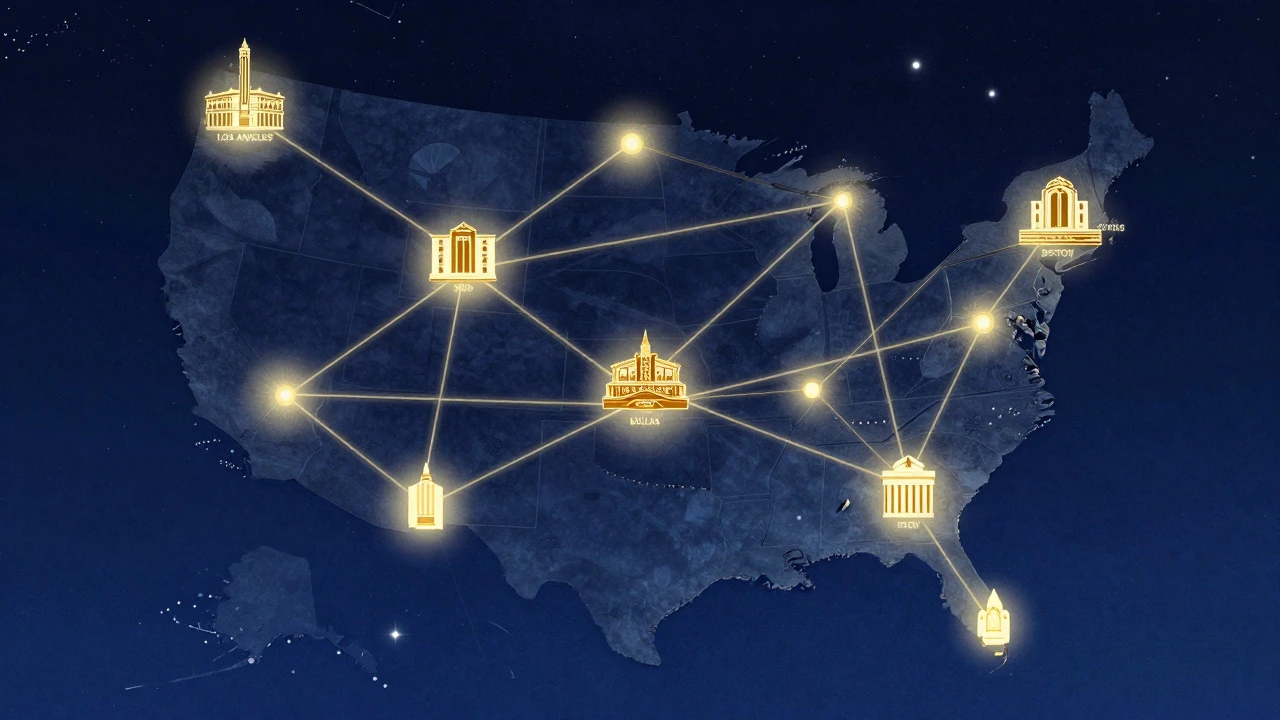 Map of USA showing Wicked tour stops in major cities