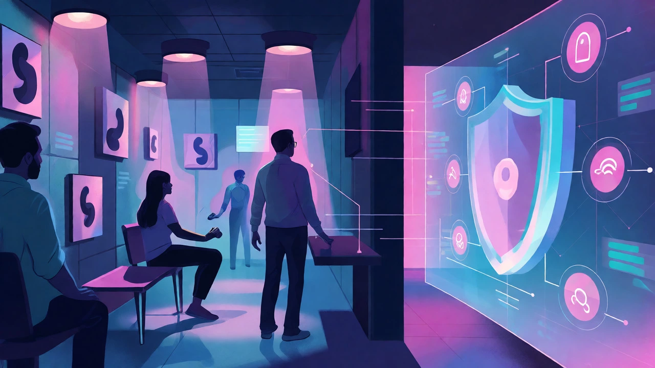 Conceptual image showing escape room players protected by a visual barrier of privacy and safety.